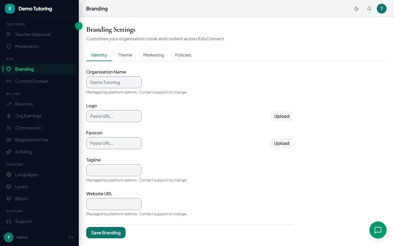 Branding settings