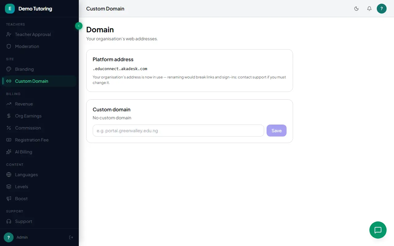 Domain settings