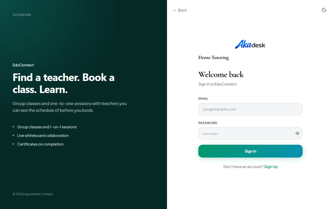 The sign-in page