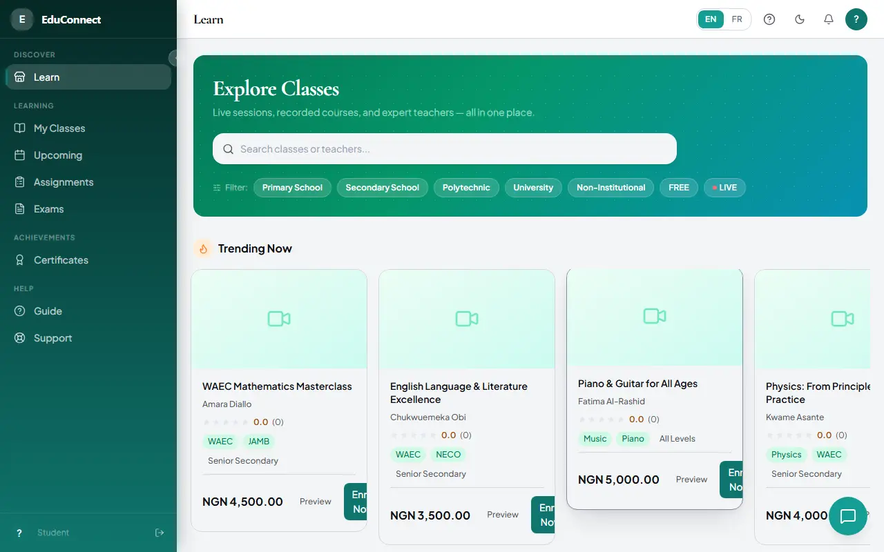 The Learn page