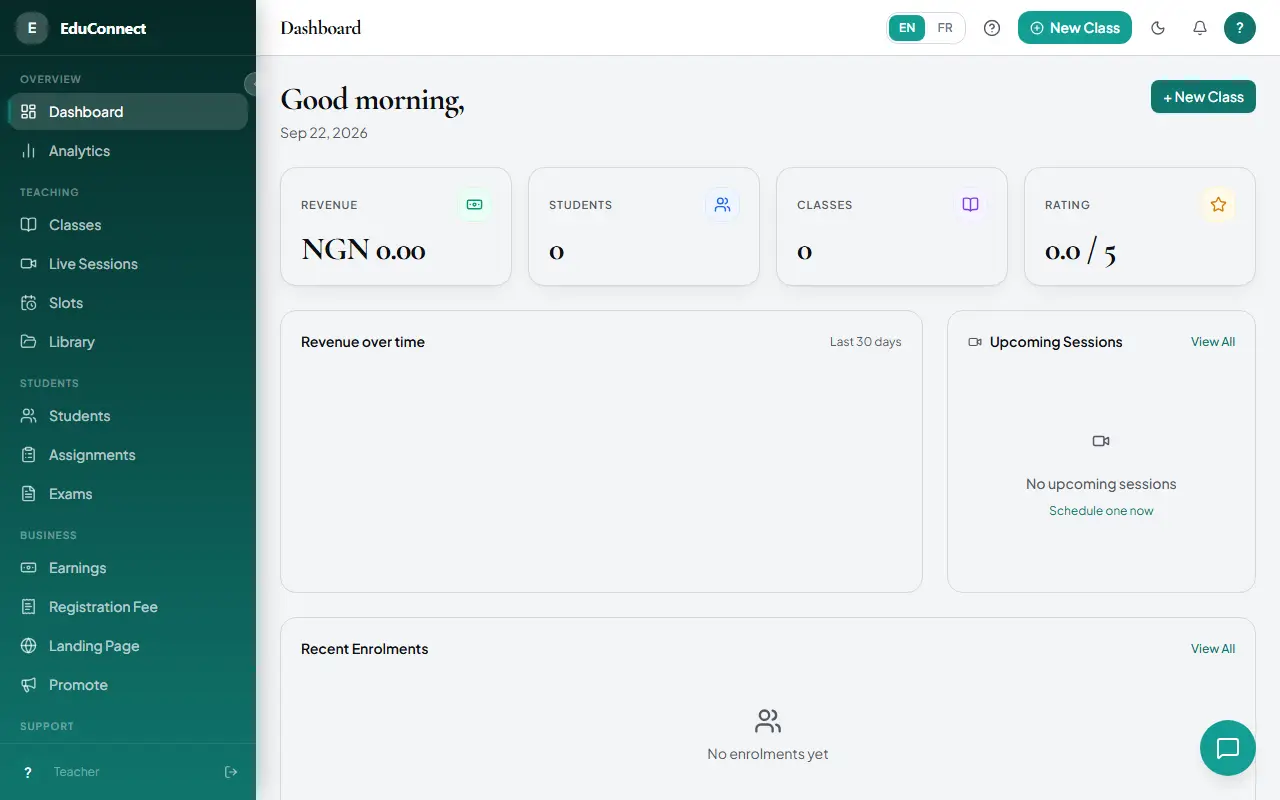 The teacher Dashboard