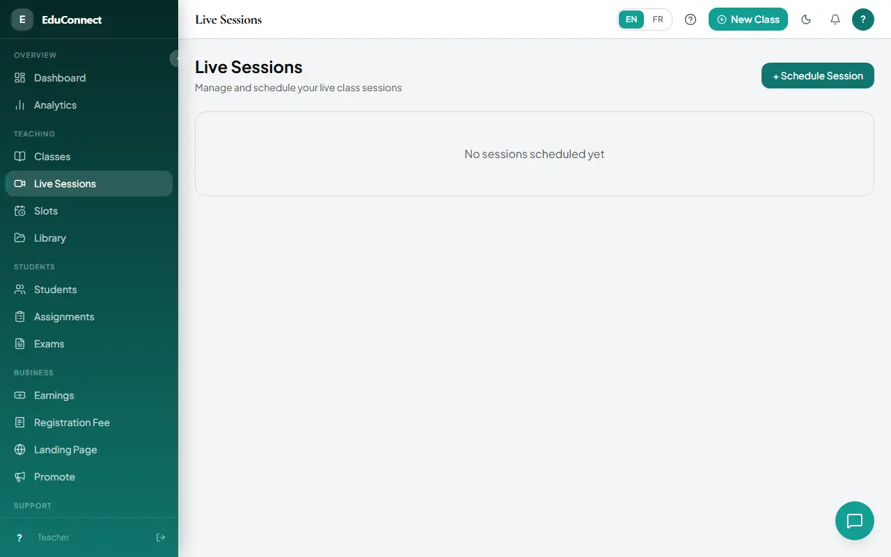 The Live Sessions page
